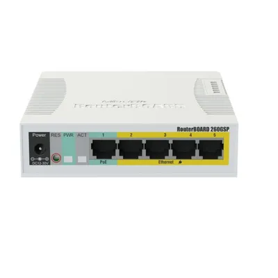 Image de Switch MikroTik RB260GSP 5 Ports PoE Blanc (CSS106-1G-4P-1S)