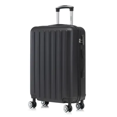 Produktbild von Koffer Trolley Reisekoffer Suitcase, Rollkoffer Handgepäck ,mit 4 Rollen 360°, Hartschalenreisekoffer, Zahlenschloss, Weicher Gummigriff (M, Schwarz)