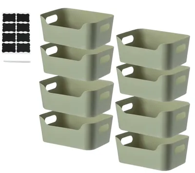 Obrázek produktu pro Úložný koš - Sada 8 kusů s úchyty - Plast - Zelená