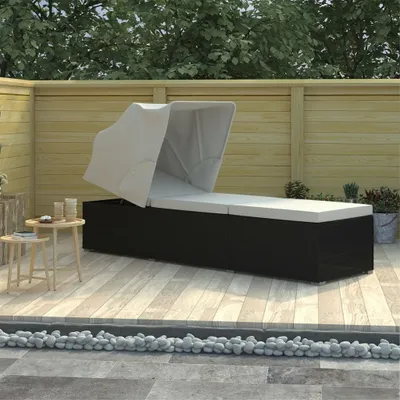 Produktbild von vidaXL Sonnenliege mit Sonnenschutz und Auflagen Poly Rattan Cremeweiß