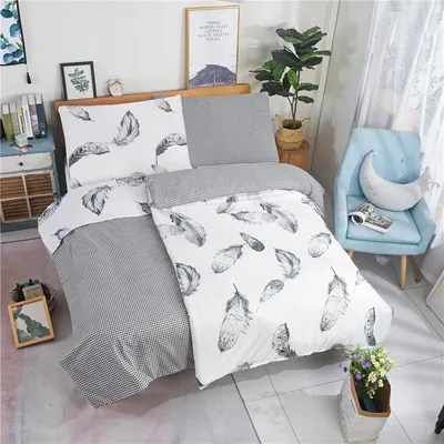Obrázek produktu pro Mikrosaténové povlečení 140x200+70x90cm - Peříčko šedé/bílé