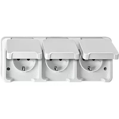 Immagine prodotto di Merten MEG2390-8019 Presa a tre vie con contatto di terra, disposizione orizzontale con protezione tattile, bianco polare, AQUASTAR