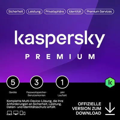 Produktbild von Kaspersky Premium 2025 / 5-Geräte / 1-Jahr / Lizenz per E-Mail