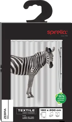 Immagine prodotto di Tenda da doccia antimuffa Spirella - antibatterica, lavabile, impermeabile, poliestere, "Zebra" 180x200cm Bianco