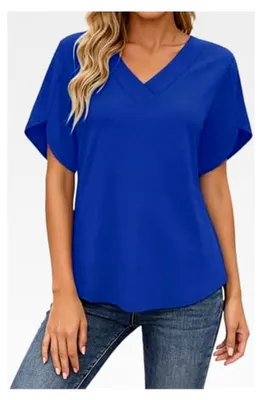 Produktbild von Damenbluse Kurzarm Sommer Blusen Elegant Leicht Chiffon Oberteile Business Tunika Shirt V-Ausschnitt Blusenshirt Casual T-Shirt Lässig Locker Tops Sommershirt Freizeit Tops