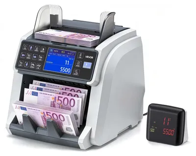 Produktbild von VEVOR Geldzählmaschine, Mischschein-Cash-Zähler mit CIS/UV/MG/IR/DD/DBL/HLF/CHN Fälschungserkennung, Mehrwährungsunterstützung, Geldzählmaschine mit externem Display, Dual CIS
