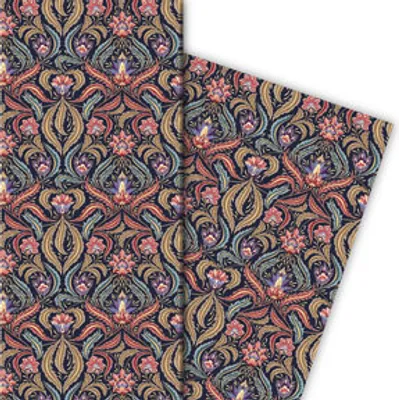 Produktbild von Vintage Geschenkpapier mit grafischem Retro Blumenmuster, bunt - G10151, 32 x 48cm