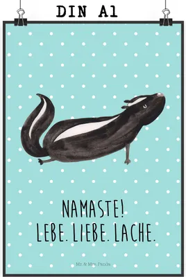 Produktbild von Mr. & Mrs. Panda Bild Stinktier Yoga DIN A1 - Türkis Pastell - Geschenk, wanddeko, Wildtier, Plakat, Wanddekoration, Skunk, drucke, Raubtier, Liebe, Kunstdruck