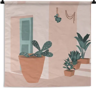 Produktbild von MuchoWow® Wandteppich Wandbehang Sommer - Pflanzen - Pastell 150x150 cm Tapisserie Dekoration Wandtuch - Wohnaccessoires - Modernes