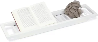 Productafbeelding van Bamboe badrek - Wit - Plank voor in bad - Badbrug - 4 x 65 x 15 cm - Wit gelakt