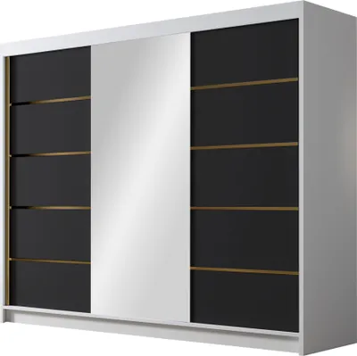 Produktbild von MIRJAN24 Schiebetürenschrank mit Spiegel Amber VI, Kleiderschrank mit Kleiderstange, mit drei Schwebetüren, Garderobe (Farbe: Weiß / Schwarz)