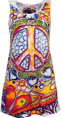 Produktbild von Mirror Tank Top, Longshirt, Minikleid - Peace / Weiß, Damen, Mehrfarbig, Baumwolle, Größe: S