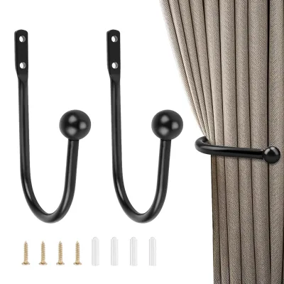 Gardinenhalter U-Form, 2er-Set, Metall, schwarz, mit Schrauben