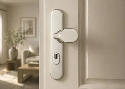 ABUS KLZS714 Türgriff & Knauf mit Zylinderschutz, satin silver – Produktbild 1, KI-generiertes Bild