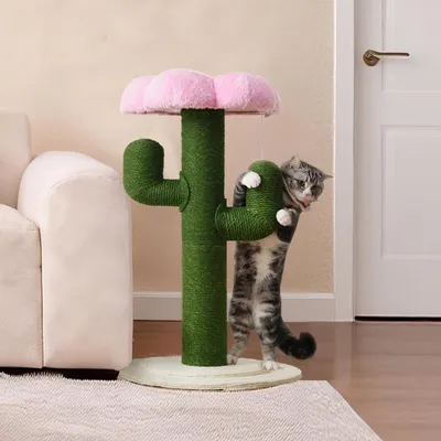 Productafbeelding van Kratzboom, cactussilhouet, 90 cm, met verdikte sisalstammen, antikeerbescherming, krabpaal, klein (groen)
