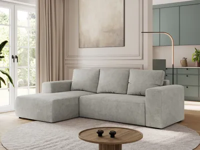 Produktbild von MKS MEBLE Sofa mit Schlaffunktion - Ecksofa mit Schlaffunktion und Bettkasten - Sofa 3 Sitzer - Schlafsofa - Couch - Schlafsofa mit Bettkasten - Trentino L - Hellgrau Stukture - Links