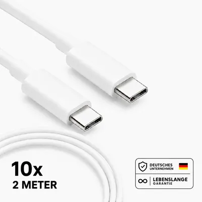 Obrázok produktu pre Rýchlonabíjací kábel USB-C 1 m/2 m – USB-A na USB-C alebo Typ-C na Typ-C – Typ-C na Typ-C, 2 metre / 10 ks