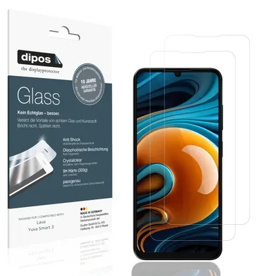 Produktbild von 2x Schutzfolie für Lava Yuva Smart 3 - Anti-Shock 9H Folie dipos Glass Kunststoffglas