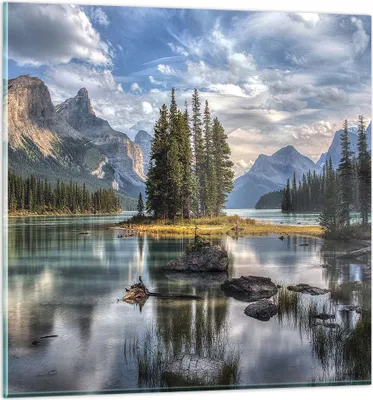 Produktbild von Bilder auf glas - Einteilig - See Landschaft Natur - 70x70cm - Glasbilder - Wandbilder - Bilder - zum Aufhängen bereit - Wanddekoration aus Glas - Glas Bilder - Wandbild auf Glas - GAC70x70-4133
