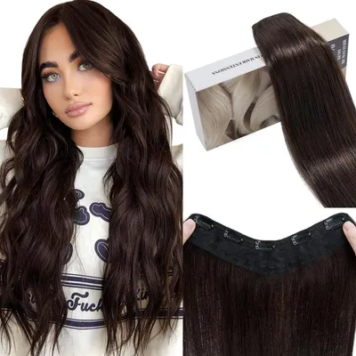Image de Extensions à clipser, cheveux naturels, 50 cm, brun foncé, lisses, 70 grammes