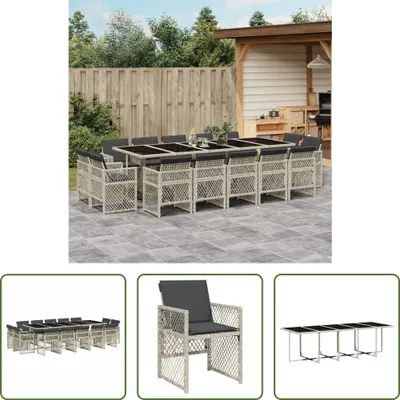 Produktbild von The Living Store 15-tlg. Garten-Essgruppe mit Kissen Hellgrau Poly Rattan