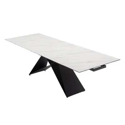 Produktbild von Ausziehbarer Esstisch GEODI, weiß, 180/260x90x76 cm, Keramik und Glas, Metallbeine, 50 kg max. Belastung