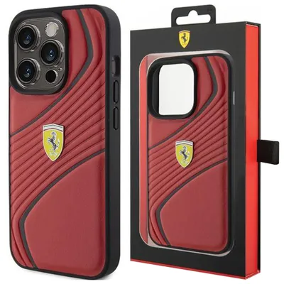 Produktbild von Ferrari Twist Metal Logo Hülle für iPhone 15 Pro  Rot Handyhülle