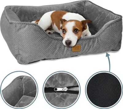 Produktbild von ib style® HAPPY MILO S Hundebett 61x49 cm Grau Körbchen für Hunde & Katzen Haustierbett mit Reißverschluss Anti-Rutsch Unterseite