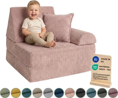 Zdjęcie produktu dla Pillows24 – sofa do zabawy dla dzieci z tkaniny sztruksowej | fotel dziecięcy z zmywalnym pokrowcem | sofa dziecięca do pokoju zabaw – wyprodukowana w UE, różowa