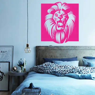Produktbild von Wandtattoo - Wandaufkleber - Wandtattoo "Afrika Löwe" - 63cm x 58cm pink - Dekoration Küche Wohnzimmer Wand
