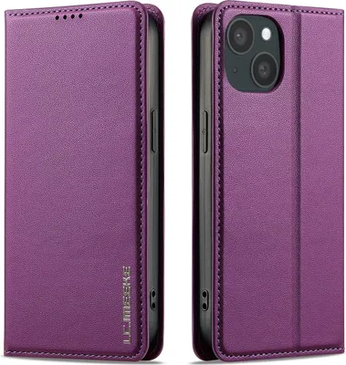 Obrázek produktu pro Magnetické flipové kožené pouzdro pro iPhone 14/iPhone 13, s přihrádkou na karty a funkcí stojánku Fialová