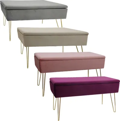 Produktbild von ECHTWERK Sitzbank Scarlett, Polsterbank mit Samtbezug, Aufbewahrungstruhe rechteckig, Schminkbank mit Stauraum, Metallbeine, 75 x 30 x 42 cm, Farbe:Beere