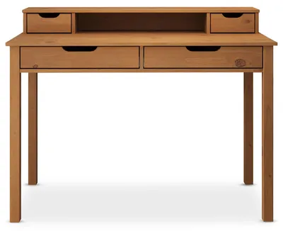 Produktbild von Schreibtisch RAUL mit 4 Schubladen aus Massivholz, Eiche farben - Bürotisch mit Stauraum und Nische, Home-Office-Schreibtisch, PC-Tisch mit Aufsatz