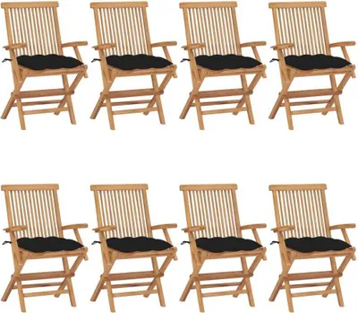 Produktbild von Gartenstühle mit Schwarzen Kissen 8 Stk. Massivholz Teak