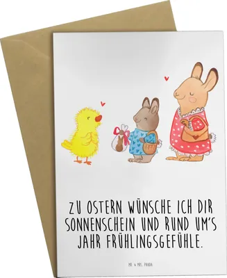 Produktbild von Mr. & Mrs. Panda Grußkarte Ostern Geschenke - Weiß - Geschenk, Ostergrüße, Hase, Küken, Frühling, Grußkarten, weihnachtskarten, vatertagskarte, hochzeitskarten, Osterhase