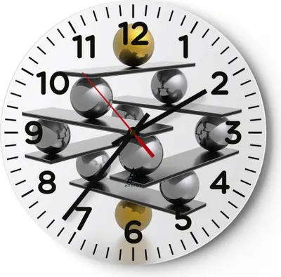 Produktbild von Wanduhr - Rund - Glasuhr - Gleichgewicht Struktur Stabilität Ball - 30x30cm - Schleichendes Uhrwerk - Lautlos - zum Aufhängen bereit - Dekoration Modern - Wanddekoration aus Glas - C4AR30x30-2640