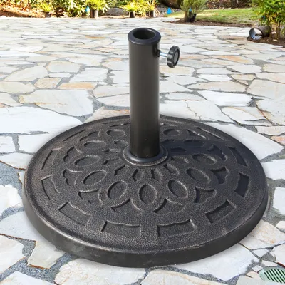 Produktbild von SUGIFT Sonnenschirmständer Harz 14 kg, Schirmfuß rund mit Griffen, Schirmhalter Bronze | Ø 48,5 cm | Adapter Ø 38/48 mm
