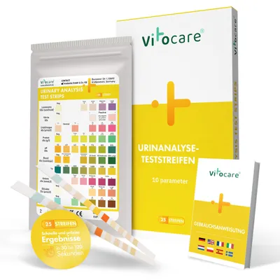 Produktbild von Vitocare Urinteststreifen 10in1 | Urintest f. Zuhause | 25 Stk.