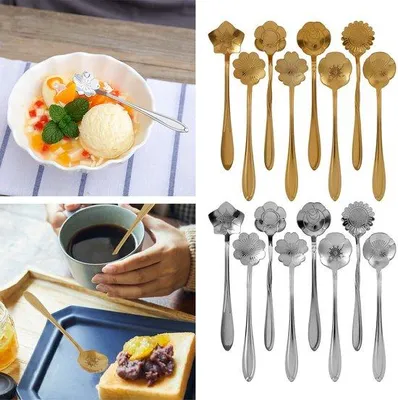 Produktbild von 8-teilige Dessertlöffel-Sets aus Edelstahl, goldfarben, herstellbar