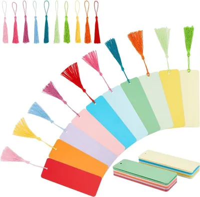 Produktbild von 100 Stück 10 Farben Kraftpapier Blanko-Karten Lesezeichen - 100 Stück 10 Farben Lesezeichen Quasten für DIY Lesezeichen - Geschenkanhänger Bastelprojekte Partydekoration Klassenprojekte