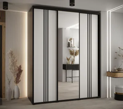 Produktbild von Kleiderschrank YVONA 7 – 190/60 cm, schwarz/weiß/schwarz