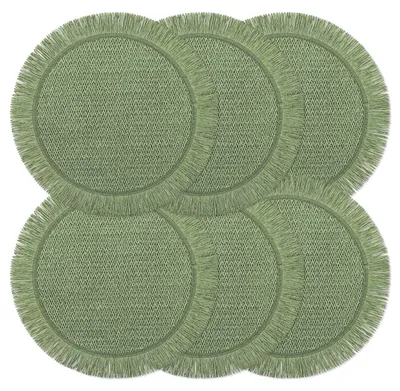 6er-Set runde Papier-Platzsets, grün, geflochten, 38 cm