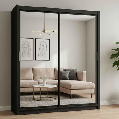 Produktbild von Kleiderschrank PARIS 160 cm Schiebetürenschrank mit Spiegel, Schwarz