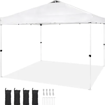 Obrázok produktu pre SucceBuy 10x10 ft Pop-Up Canopy Tent, 250DPolyuretánstrieborná plachta, nepremokavá slnečná clona s prenosnou rolovacou taškou a 4 vrecami na piesok, na vonkajšie párty, kempovanie, komerčné podujatia, biela