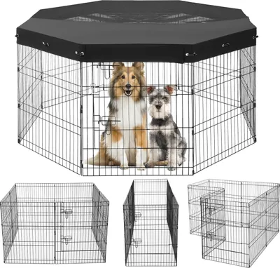 Immagine prodotto di Box per cani VEVOR, 8 pannelli da 76 x 61 cm (A x L), box per cani pieghevole in metallo, recinto per cani con porta, copertura superiore in tessuto Oxford 600D, box per cani
