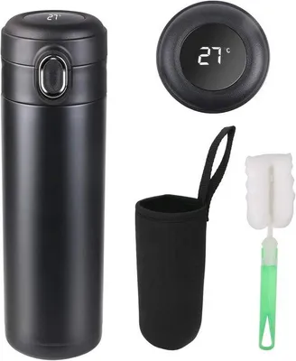 Obrázek produktu pro Cestovní hrnek z nerezové oceli s LED displejem pro zobrazení teploty – 450 ml, vhodný pro horké i studené nápoje