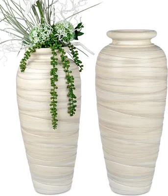 Produktbild von 2er Set Deko Bodenvasen RELIEF bauchig rund H. 50 + 60cm creme Keramik Formano