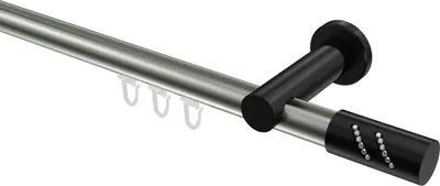 Produktbild von Interdeco Innenlaufstange / Gardinenstange mit Innenlauf Edelstahl-Optik / Schwarz, Typ Platon Zoena (Glitzerzylinder), 20 mm Ø 1-läufig, 420 cm
