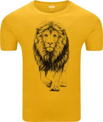 Produktbild von Diarbo Herren T-Shirt mit Aufdruck Wildtierporträts Skizze des Löwenbüste Gelb Gr.S