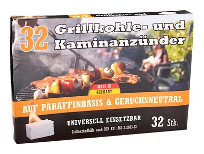 A box of grill and fireplace lighters, showing a barbecue scene.